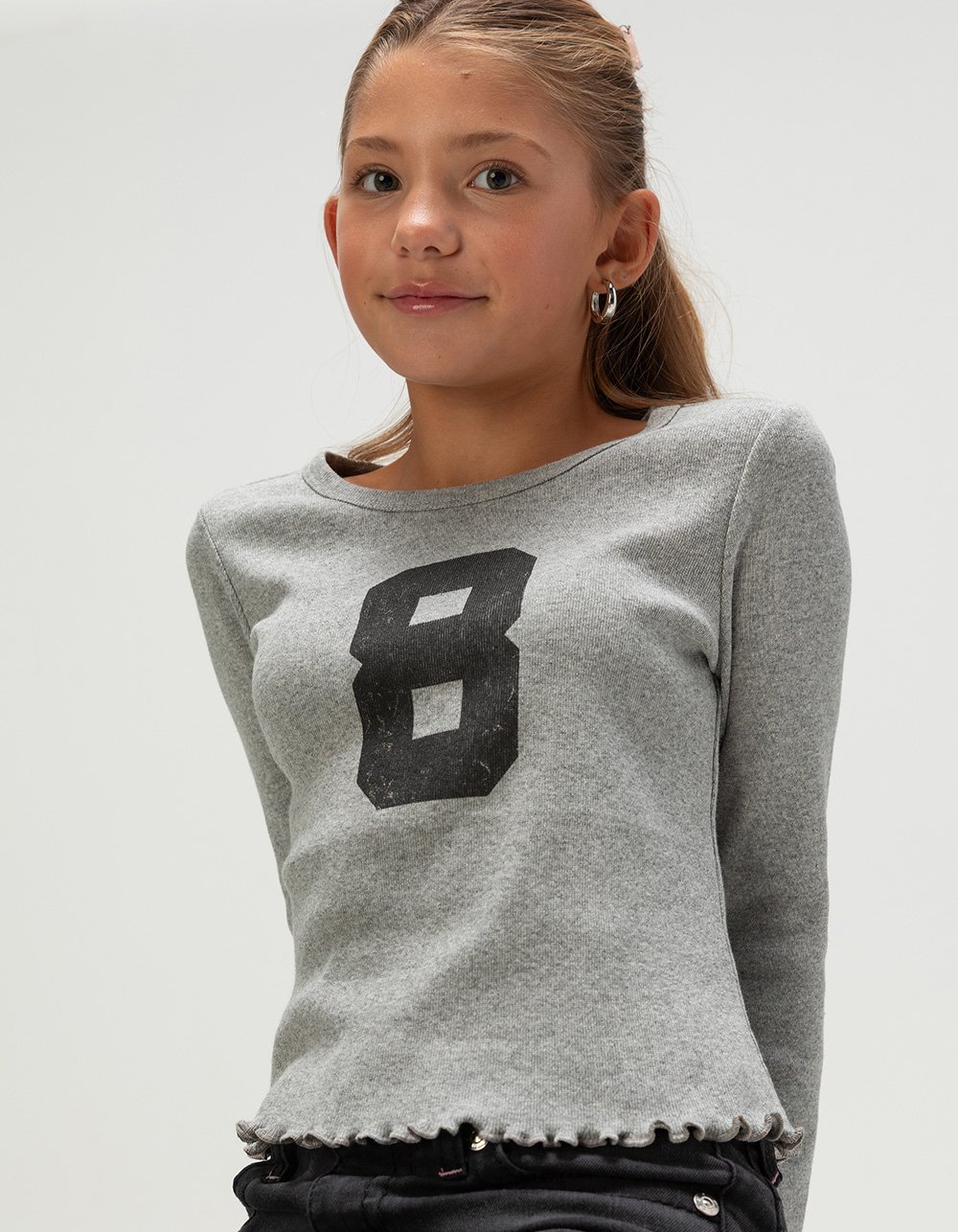 FULL TILT 8 Girls Long Sleeve Baby Tee - HEATHER GRAY