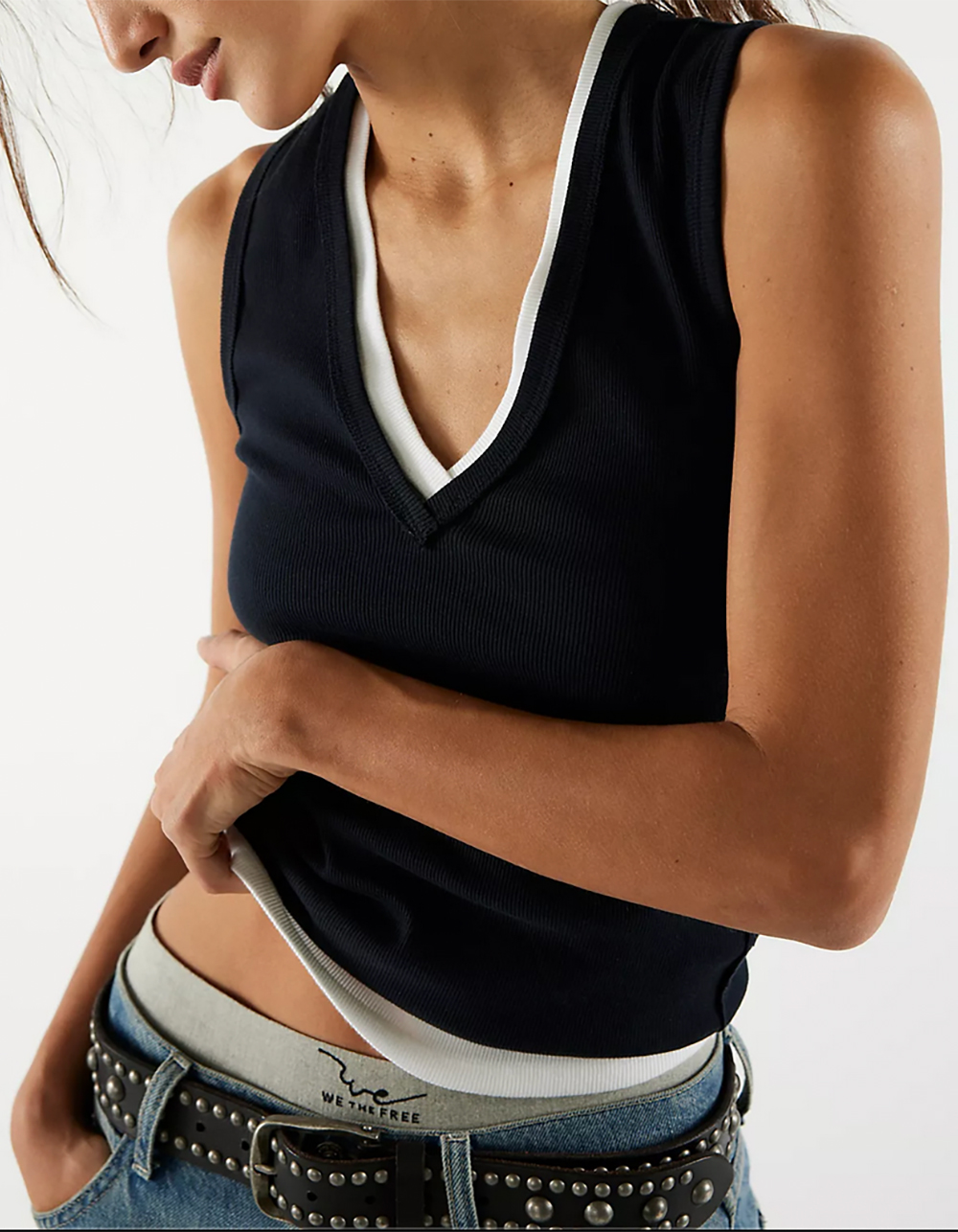 FREE PEOPLE Neria Womens V-Neck Tank Top - BLACK
