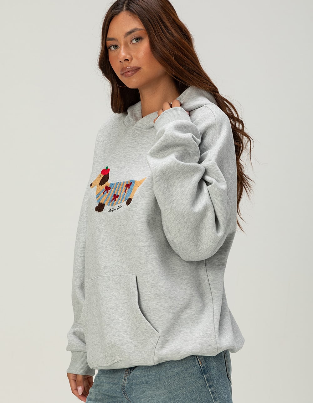 AELFRIC EDEN Cartoon Dog Womens Oversized Hoodie - HEATHER GRAY