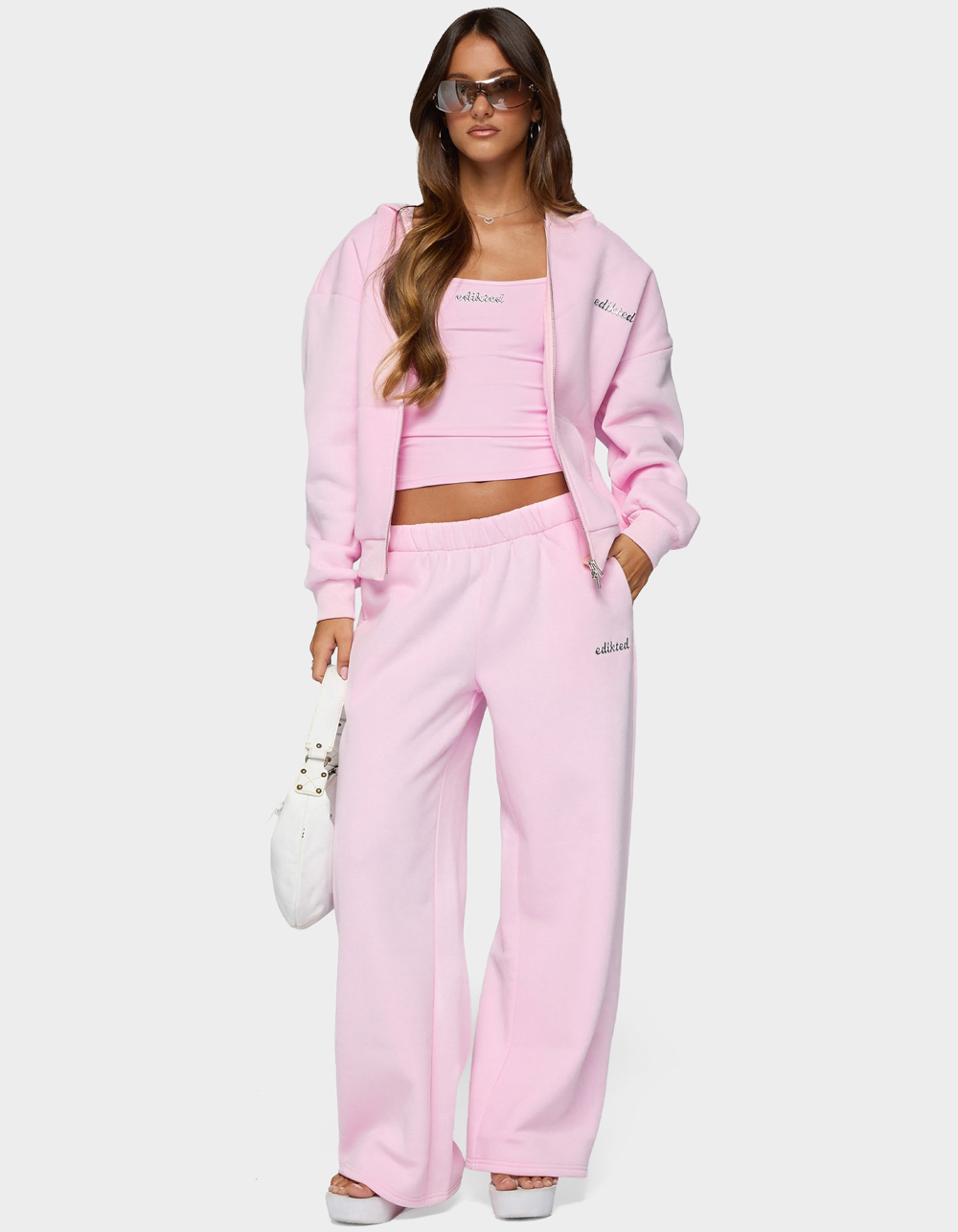 Edikted Diva Zip Up Hoodie - LIGHT PINK