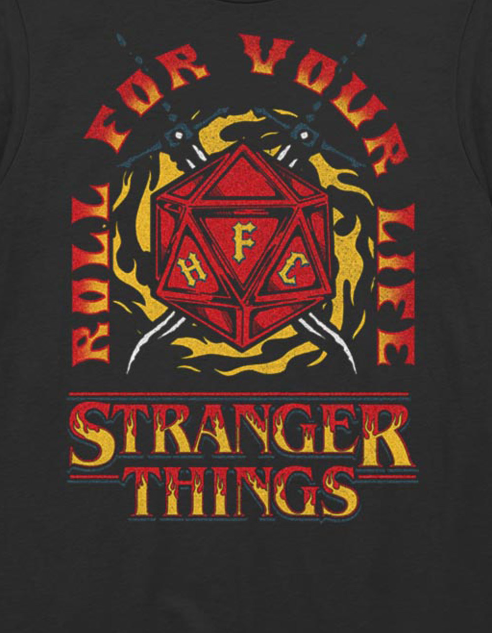 STRANGER THINGS Fire And Dice Unisex Tee - BLACK