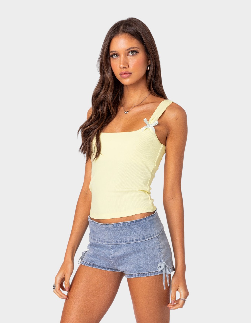 EDIKTED Lola Ribbed Tank Top - YELLOW