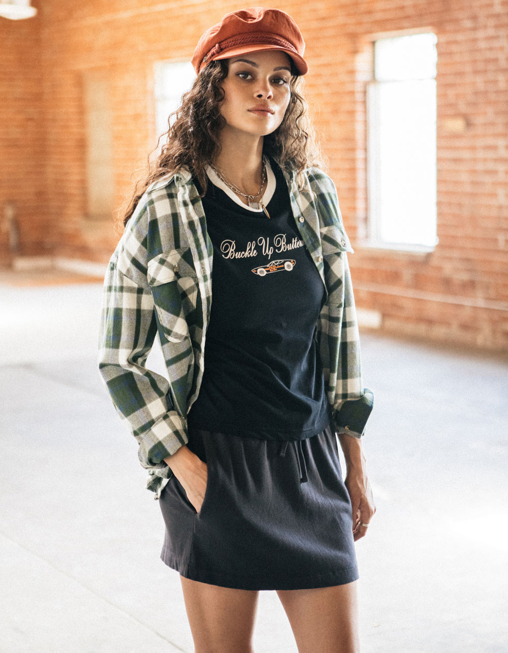 BRIXTON Buckle Up Womens Fitted Tee - BLACK/WHITE