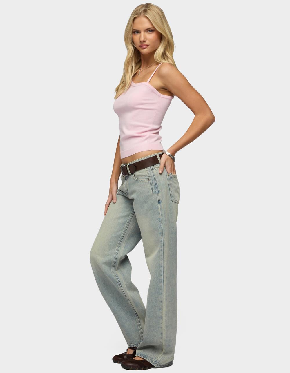 EDIKTED Holly Low Rise Straight Leg Jeans - BLUE