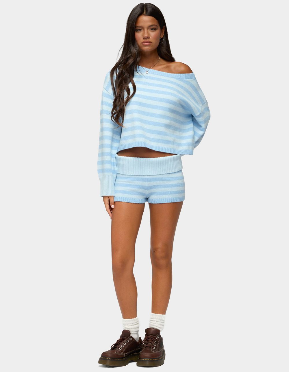 EDIKTED Saphi Striped Foldover Knit Shorts
