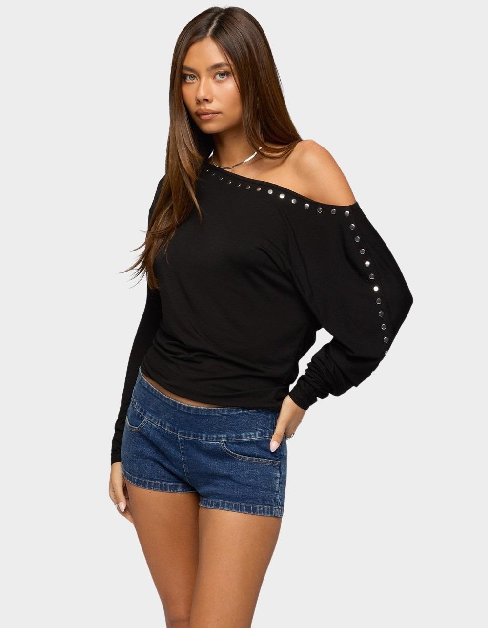 EDIKTED Paola Off Shoulder Stud Top - BLACK