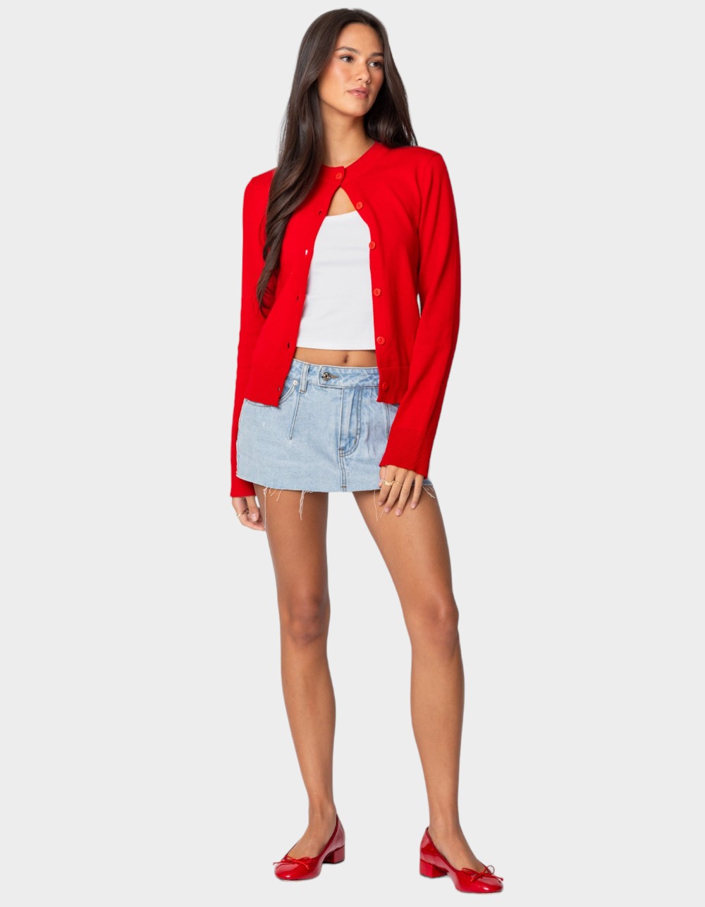 EDIKTED Hollie Button Up Cardigan - RED