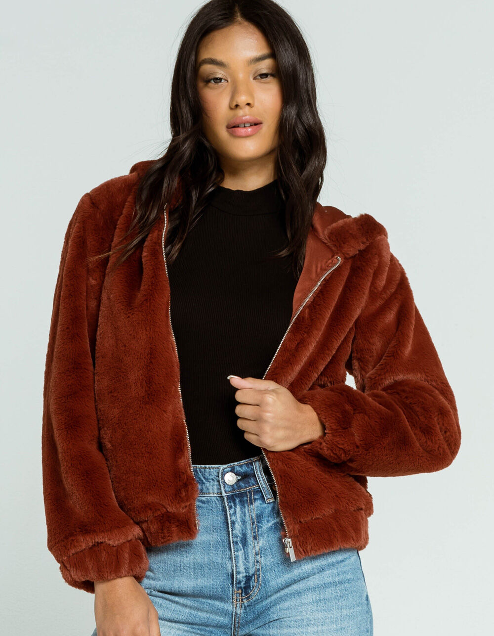 FULL TILT Fur Hooded Womens Rust Bomber Jacket - RUST | Tillys