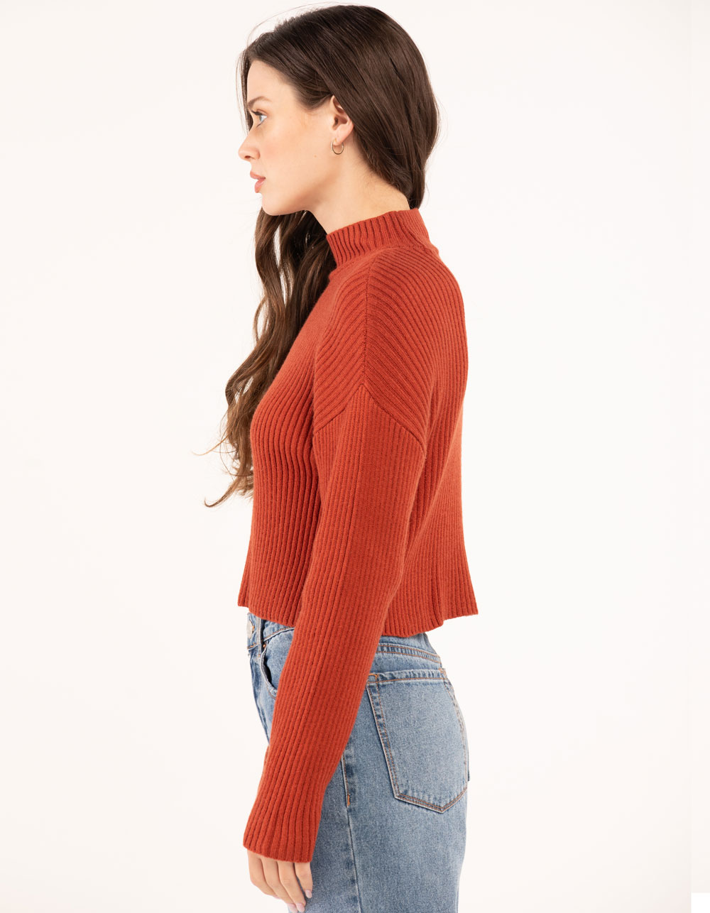 RSQ Womens Mock Neck Ribbed Drop Shoulder Sweater - RUST | Tillys