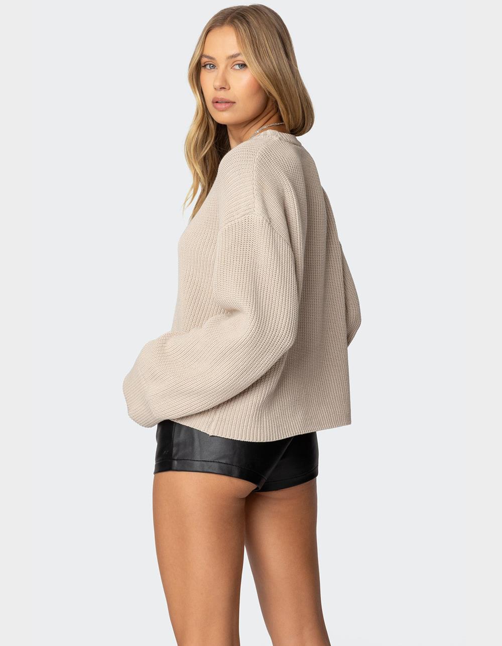 EDIKTED Marleen Oversized Knit Sweater - LIGHT BROWN