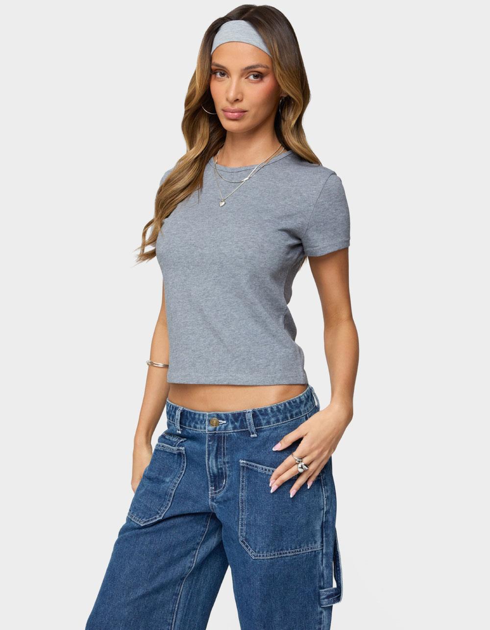 EDIKTED Nikkey Semi Sheer Tee - GRAY