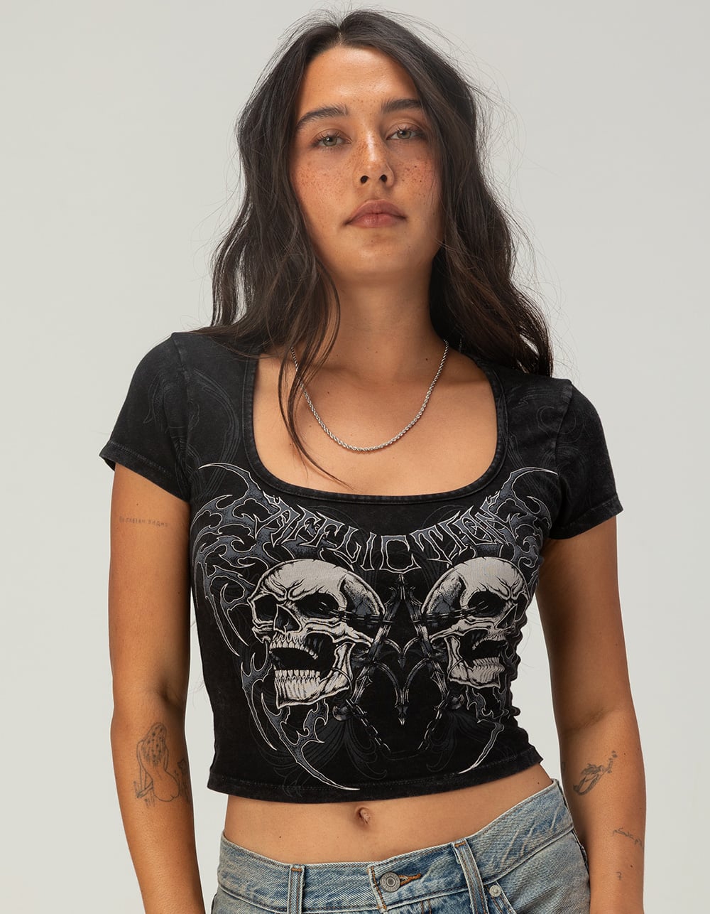AFFLICTION Shred Womens Square Neck Tee - BLACK