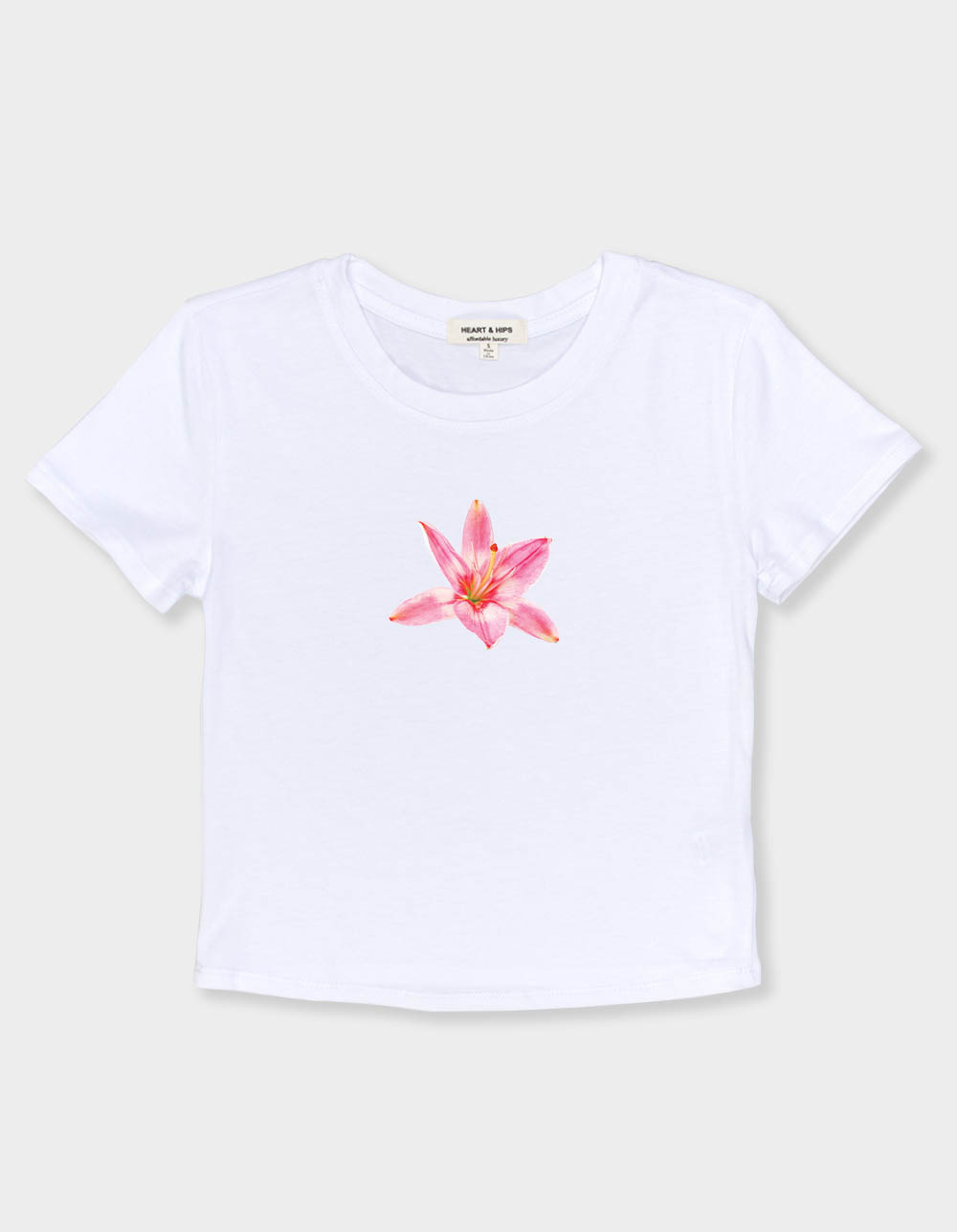 FLOWER Pink Lily Womens Baby Tee - WHITE