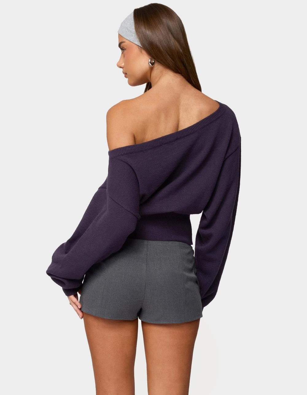 EDIKTED Ravenna Off Shoulder Sweater - PURPLE