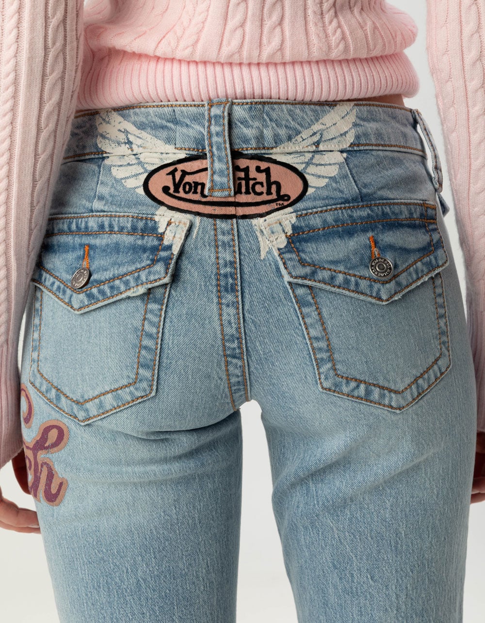 VON DUTCH Low Rise Flap Pocket Womens Bootcut Jeans - LIGHT WASH