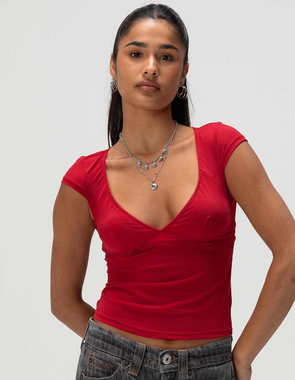 BDG Urban Outfitters Je T'aime Womens Cap Sleeve Top - RED