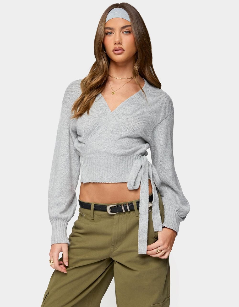 EDIKTED Stella Wrap Knit Cardigan - GRAY