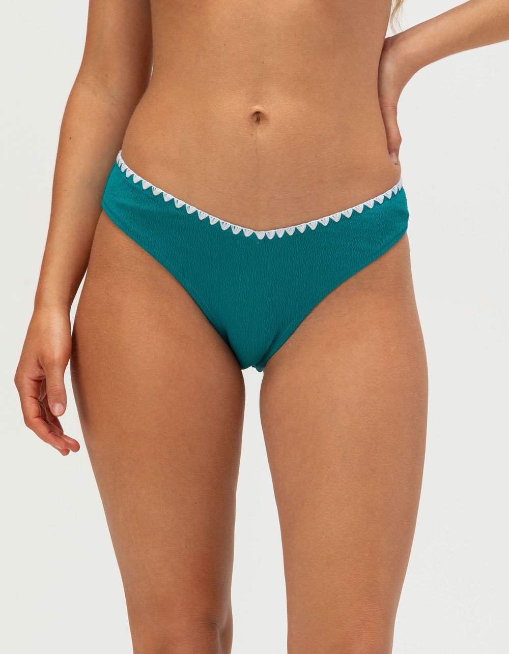 FULL TILT V-Leg Texture Moderate Bikini Bottoms - JADE