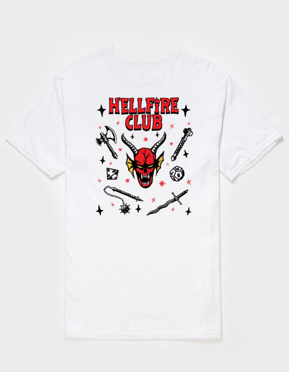 STRANGER THINGS Hellfire Club Weapons Unisex Tee - WHITE