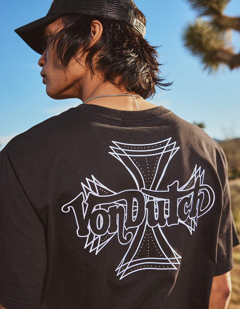 VON DUTCH Cross Mens Boxy Tee - WASHED BLACK