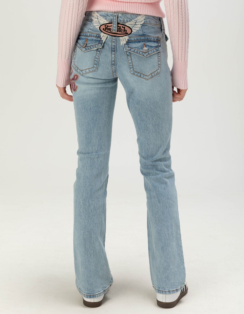 VON DUTCH Low Rise Flap Pocket Womens Bootcut Jeans - LIGHT WASH