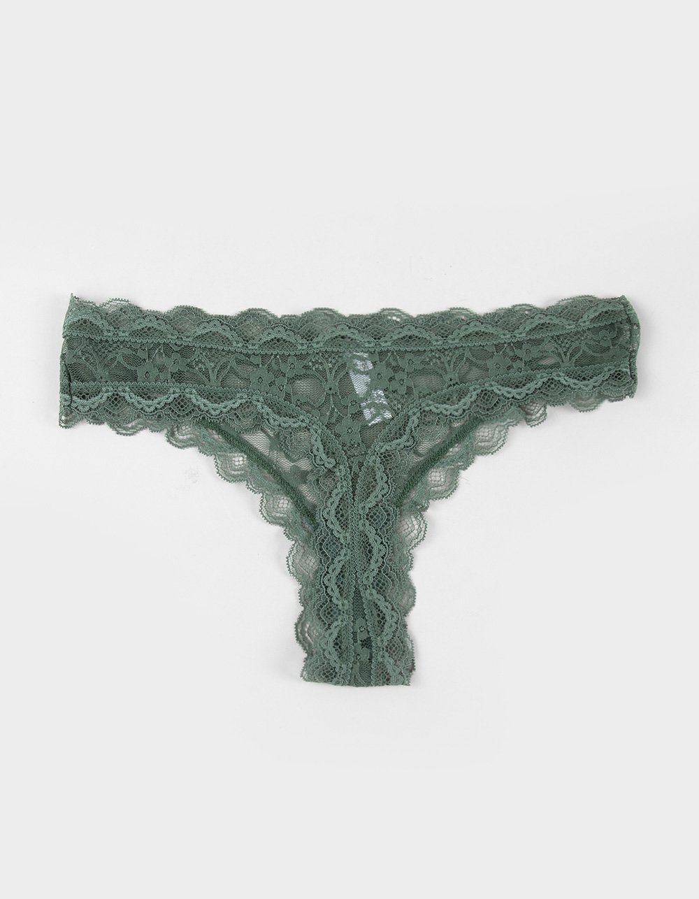FULL TILT Allover Lace Thong - FOREST