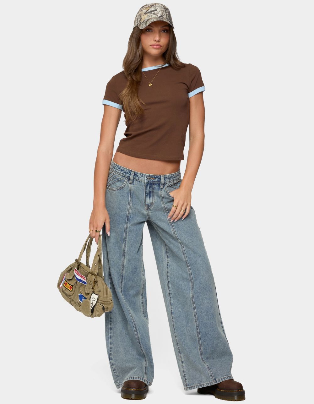 EDIKTED Zeke Contrast Tee - BROWN