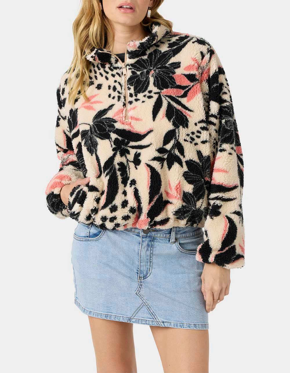 O'NEILL Kacey High Pile Fleece Womens Pullover Jacket - BEIGE
