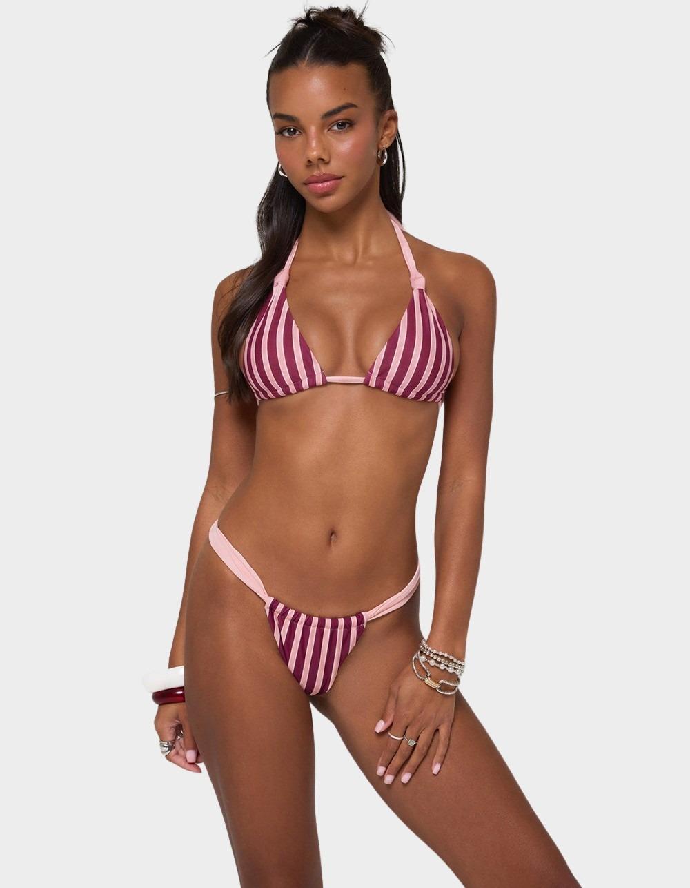 EDIKTED Esmer Knotted Striped Bikini Top - PINK