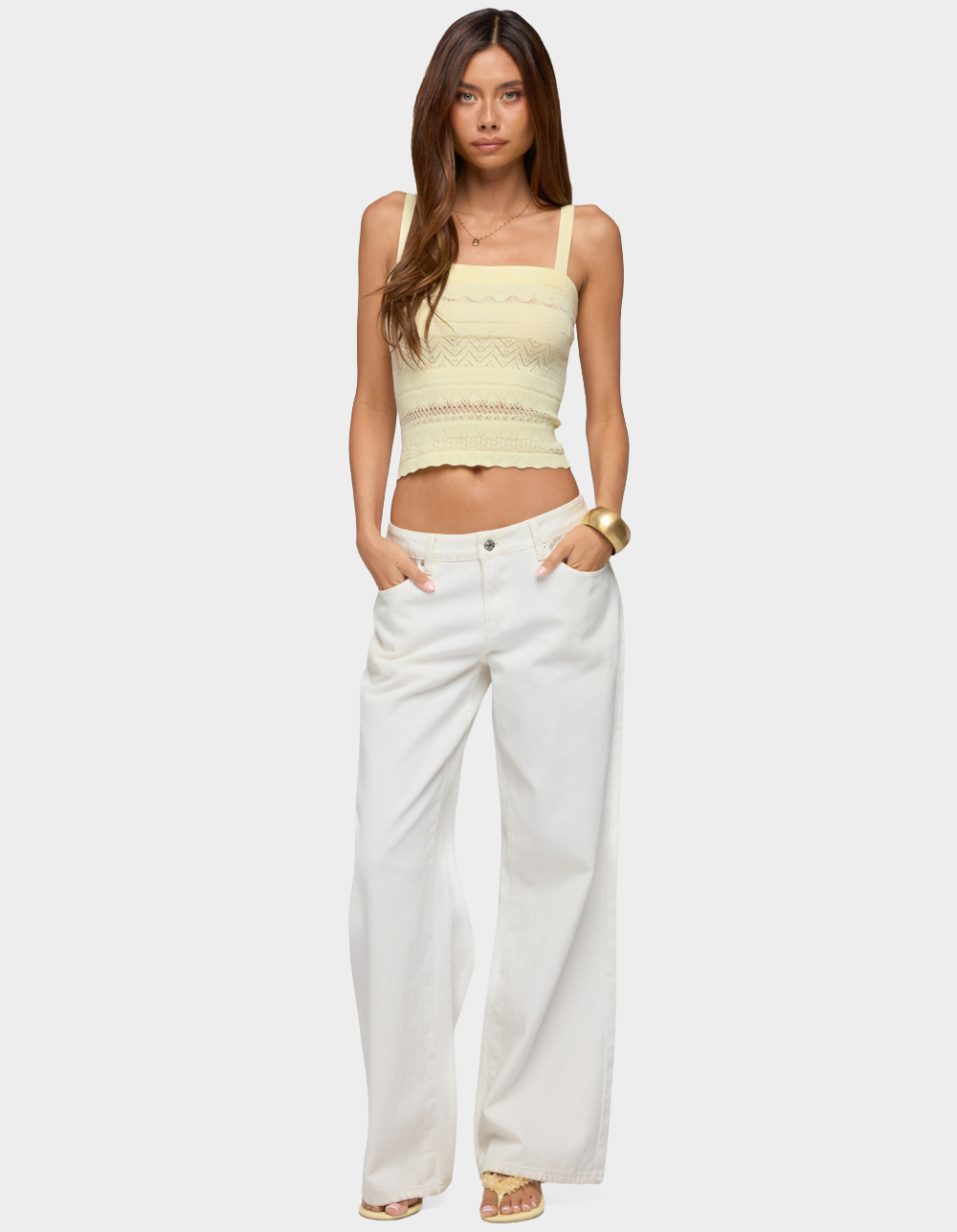 EDIKTED Naia Pointelle Knit Tank Top - YELLOW