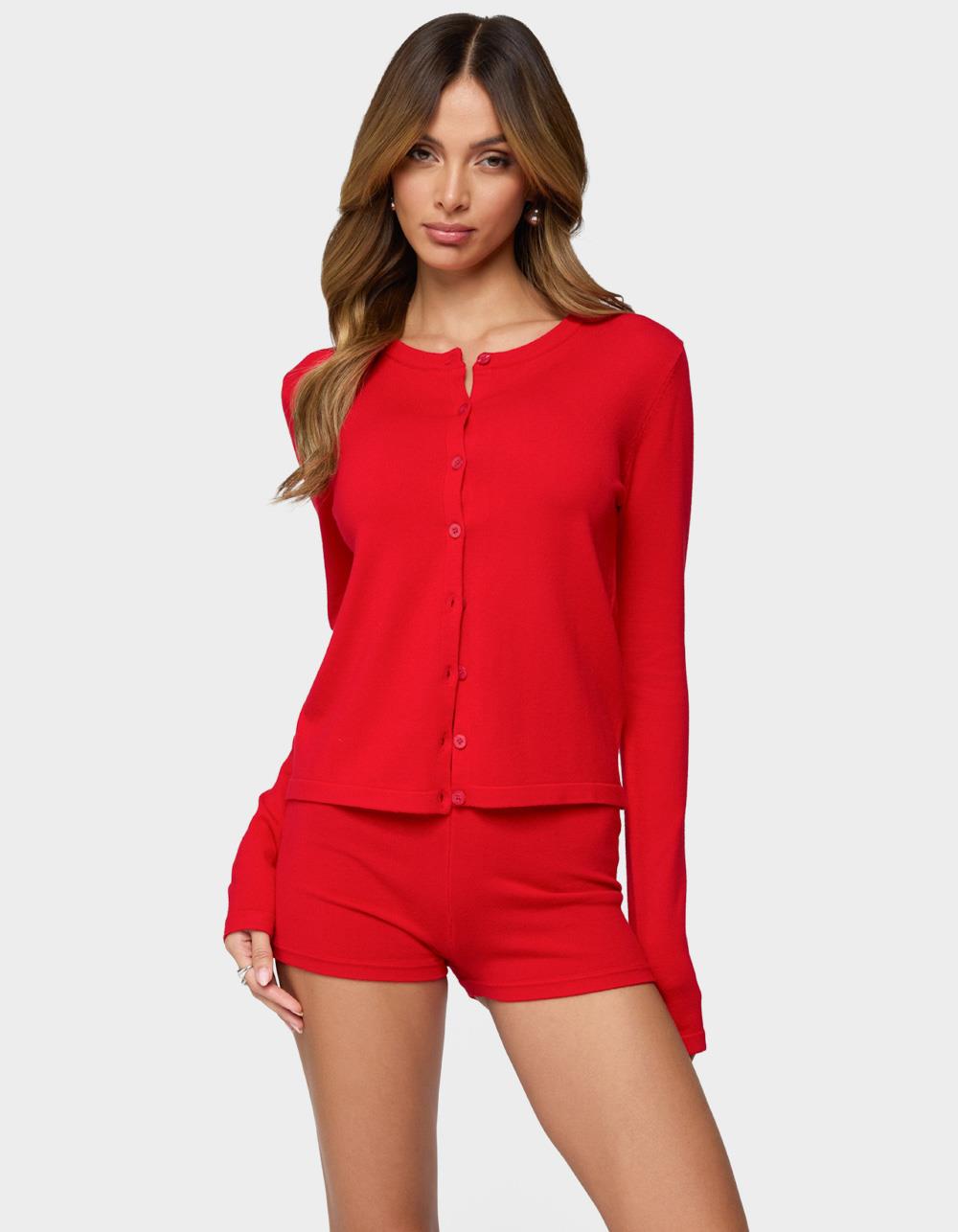 EDIKTED Maycee Button Up Knit Cardigan - RED