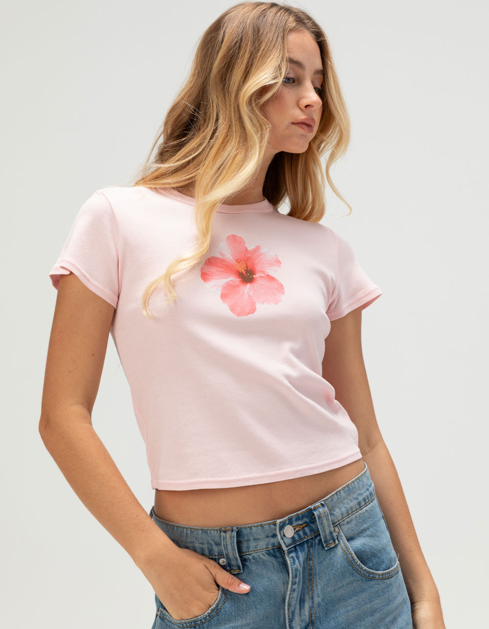 FULL TILT Hibiscus Womens Baby Tee - PINK
