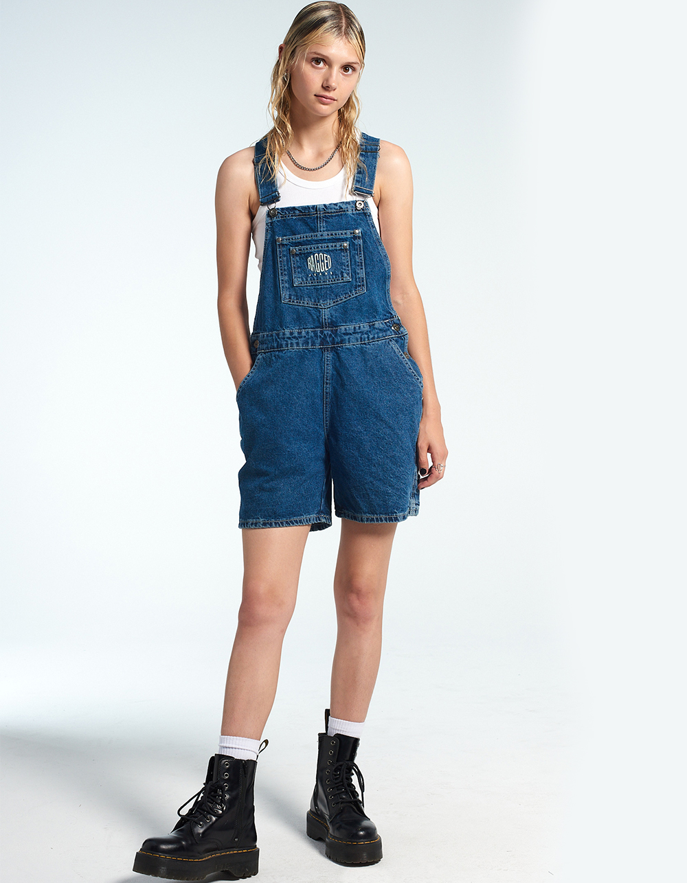 THE RAGGED PRIEST Moto Womens Overalls Dark Wash Tillys