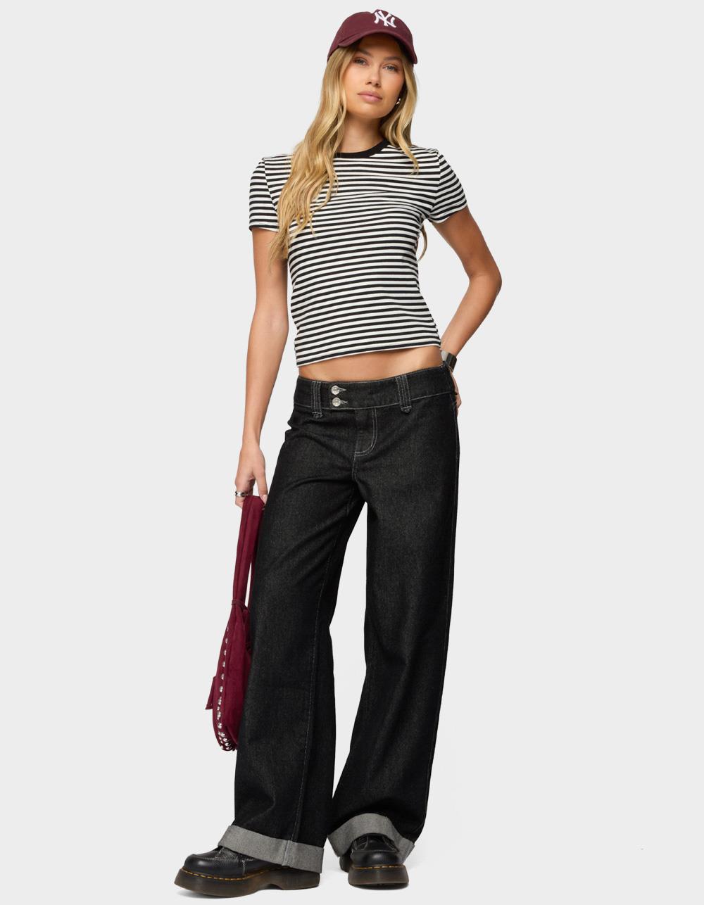 EDIKTED Cuffed Low Rise Straight Leg Jeans - BLACK