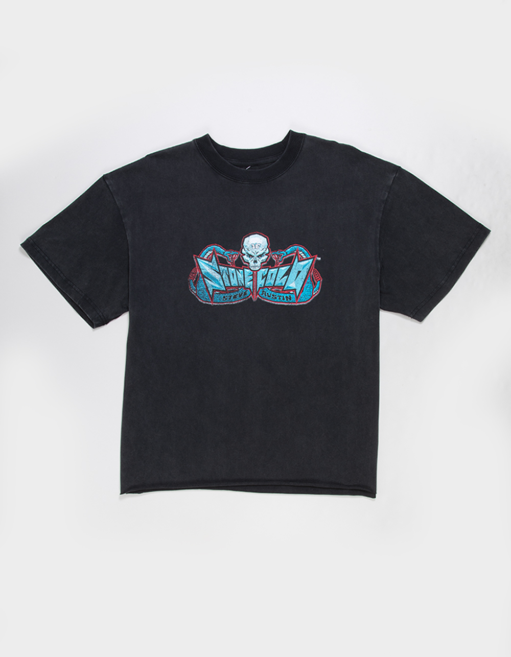 WWE Stone Cold Mens Crop Boxy Tee - WASHED BLACK