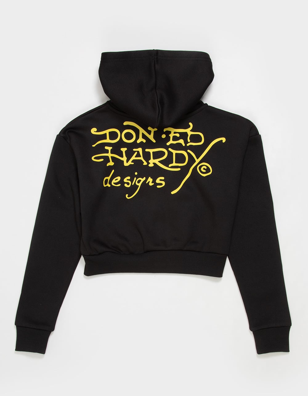 ED HARDY Tiger Girls Crop Zip-Up Hoodie - BLACK