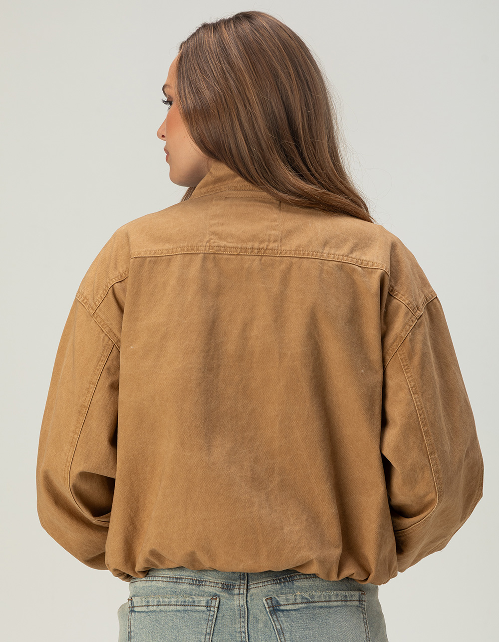 RSQ Womens Oversized Twill Bomber Jacket - CAMEL