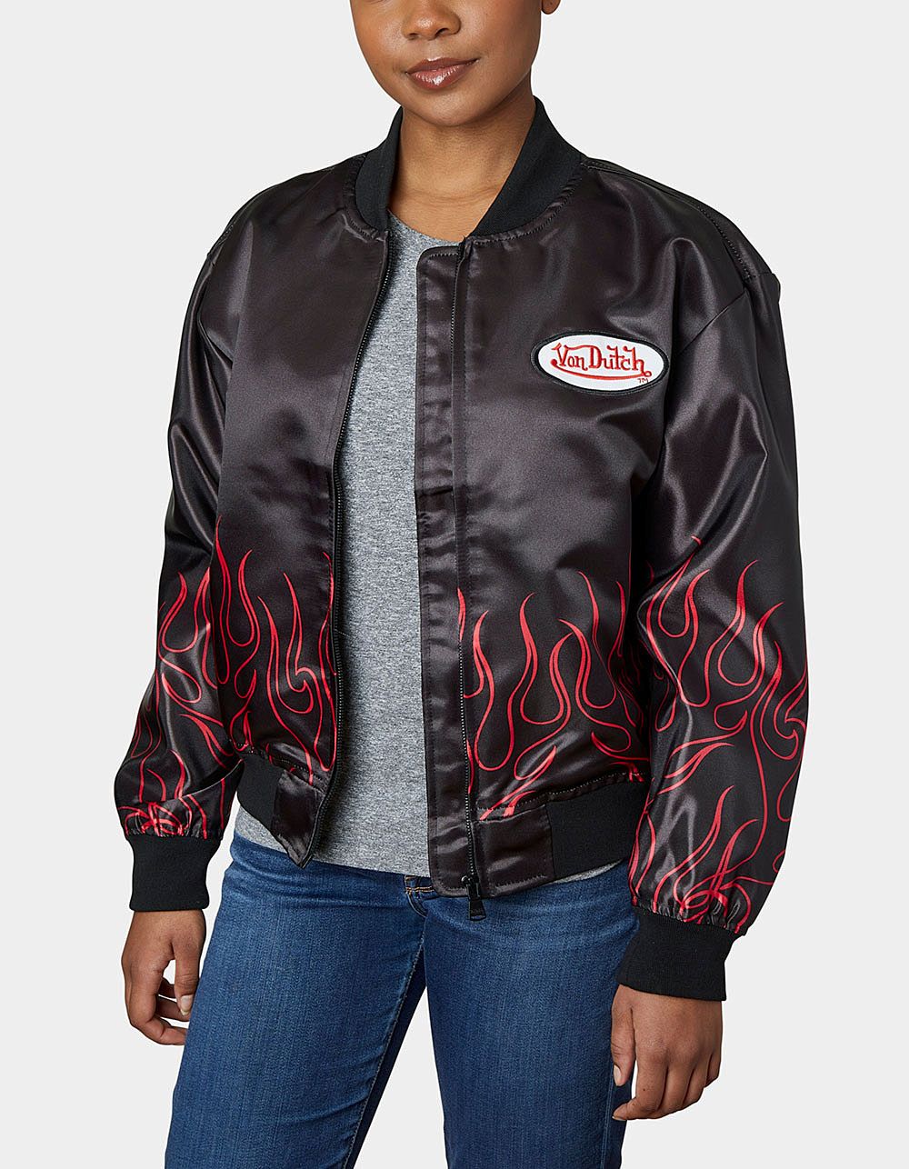 VON DUTCH Flight Satin Twill Womens Jacket - BLACK