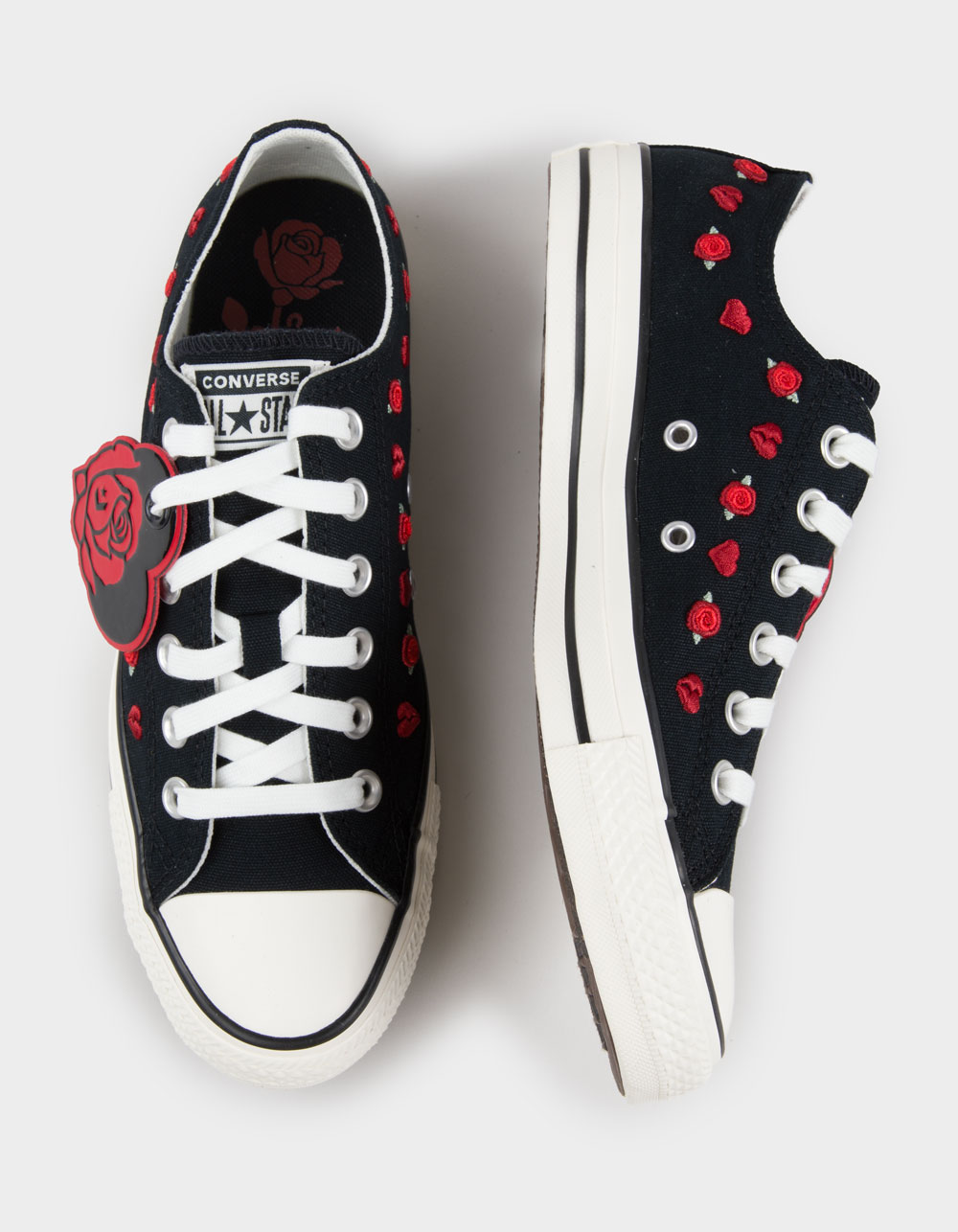 CONVERSE Chuck Taylor All Star Roses Embroidered Womens Low Top Shoes - BLACK