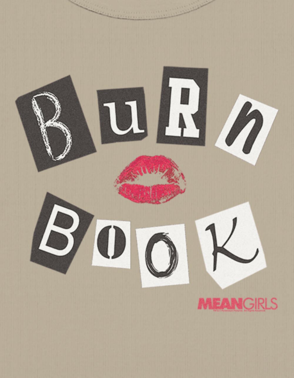 MEAN GIRLS Burn Book Womens Baby Tee - TAUPE