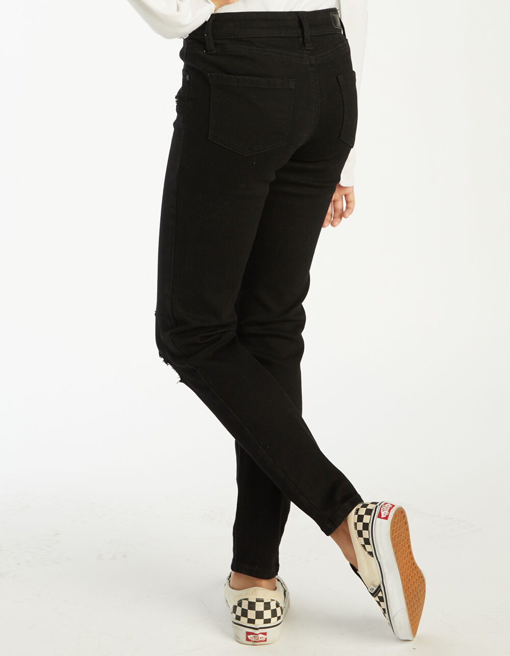 RSQ Mid Rise Skinny Exposed Button Ripped Girls Black Jeans image number 3
