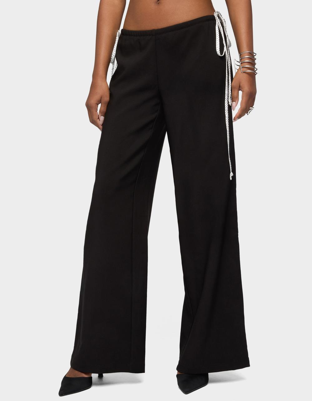 EDIKTED Mikah Dotted Ribbon Wide Leg Pants - BLACK