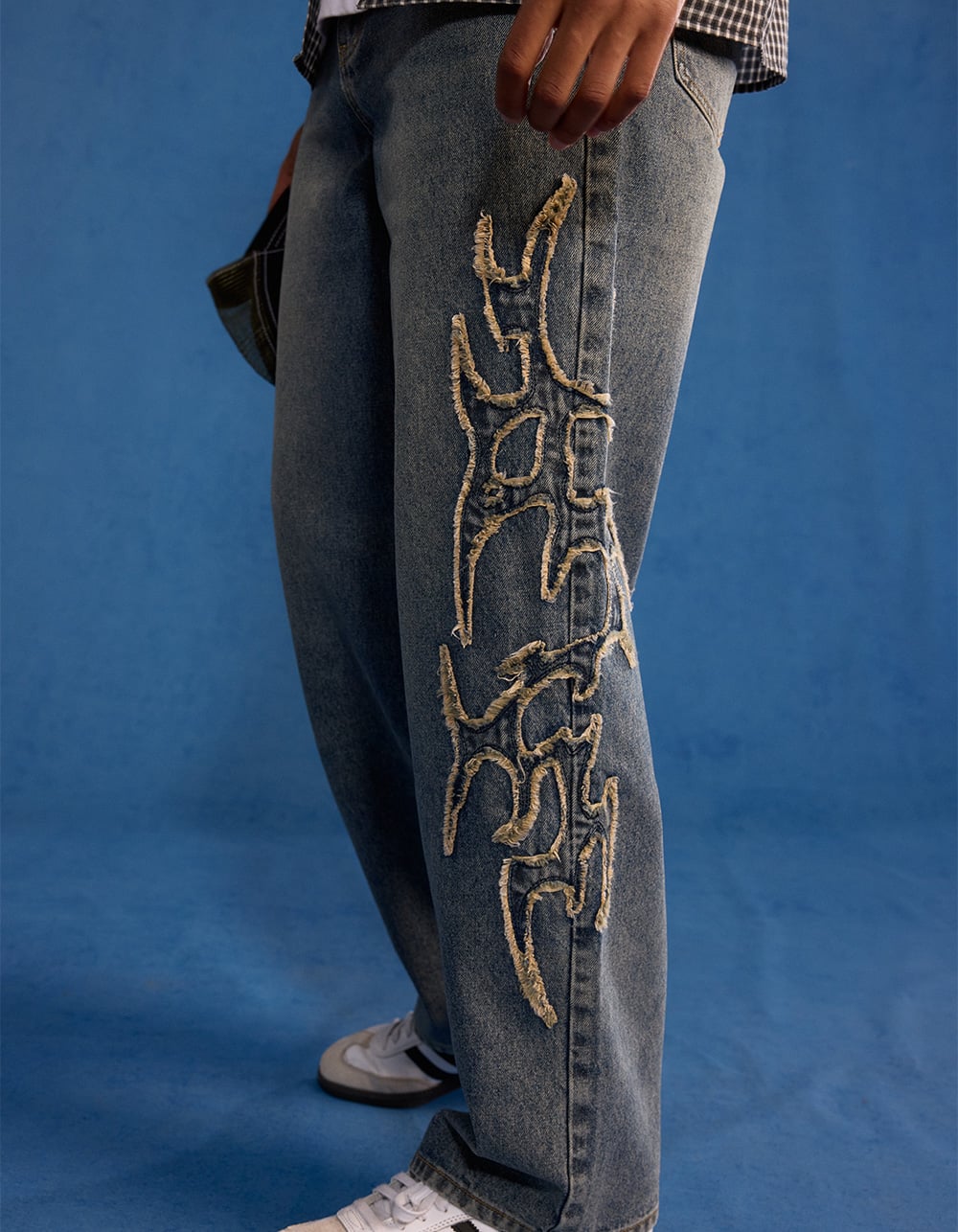 RSQ Applique Mens Baggy Jeans - TINTED DENIM