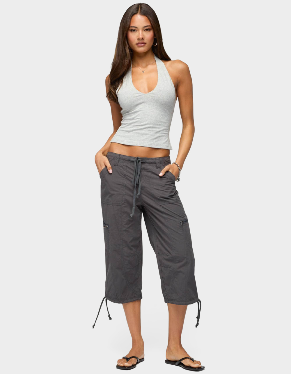 EDIKTED Bennet V-Neck Halter Top - GRAY