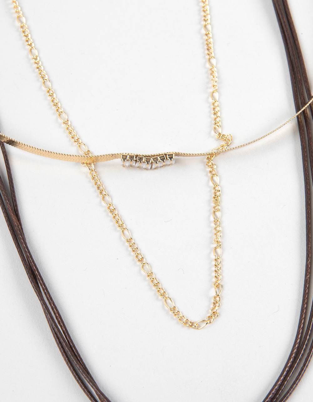 FULL TILT 5 Row Cord/Pearl/Cross Necklace - GOLD