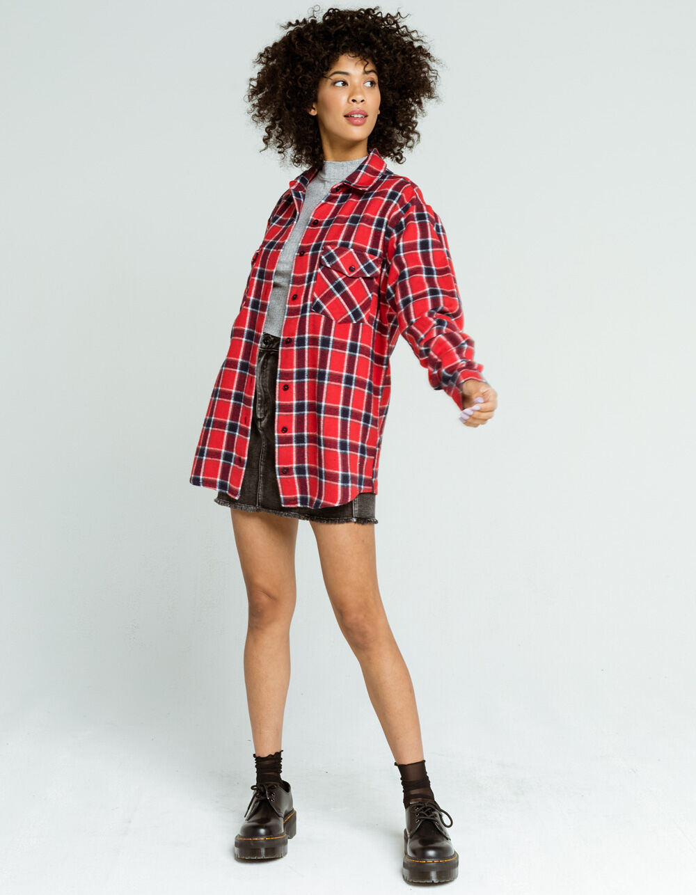 RSQ Brushed Plaid Womens Red Flannel Shirt RED Tillys