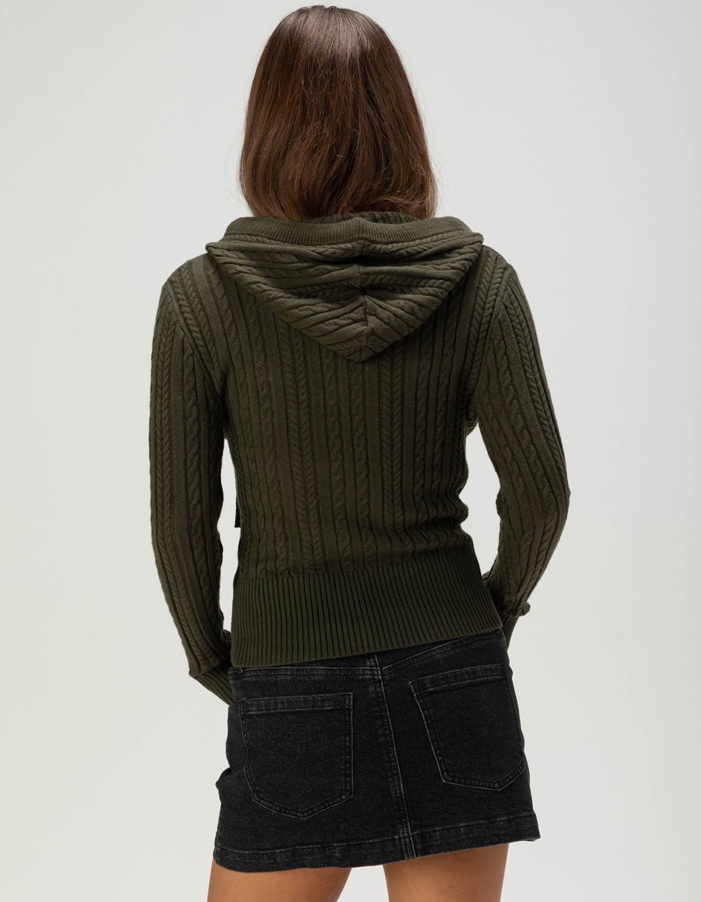 MADDEN GIRL Womens Cable Zip-Up Hoodie