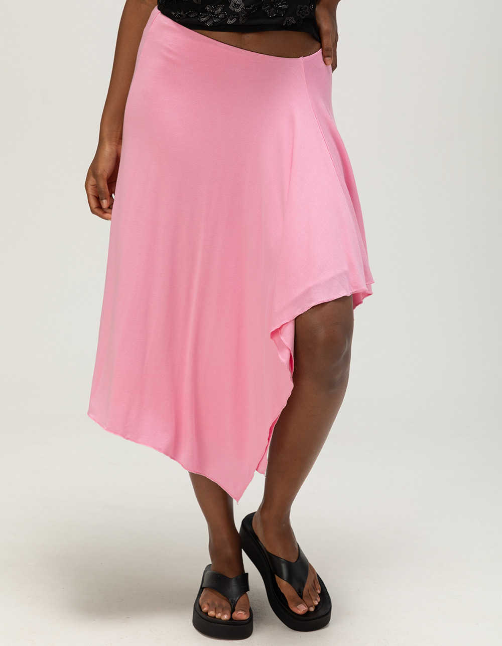 FULL TILT Womens Asymmetric Midi Skirt - PINK