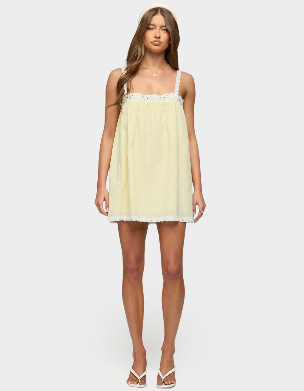 EDIKTED Hipla Contrast Lacey Cotton Dress - YELLOW