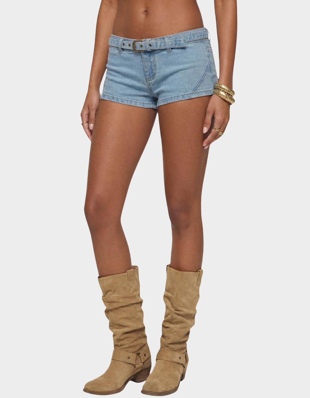 EDIKTED Ciel Low Rise Denim Micro Shorts - LIGHT BLUE